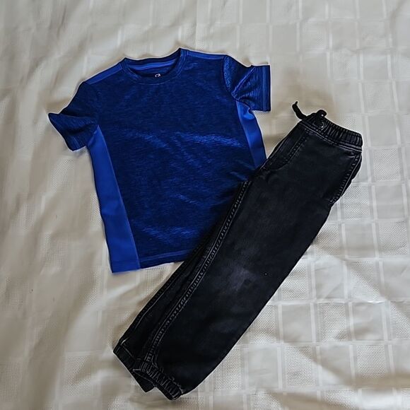 Gap Boy's Bundle 2 Piece Denim Jeans &  T-Shirt Blue/Black XS - Picture 1 of 16